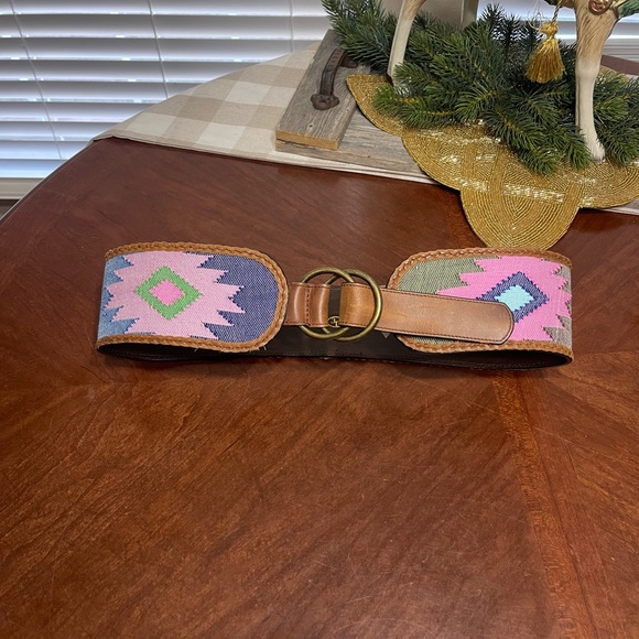 3D Boho Southwest Aztec Leather Belt western loomed